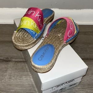 NIB Calvin Klein Tasha Espadrille Logo Slide Sandals